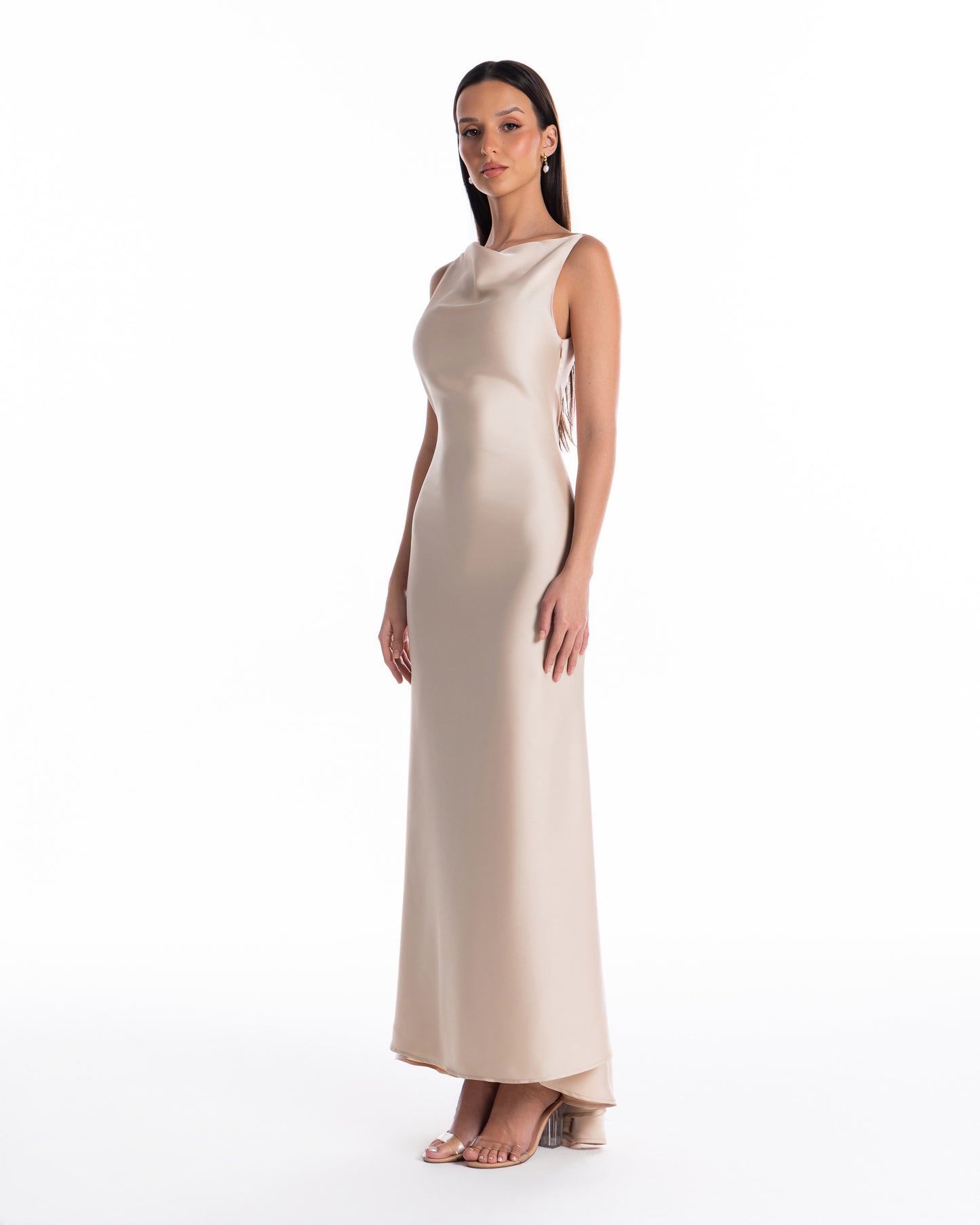 Draped Back Silk Gown