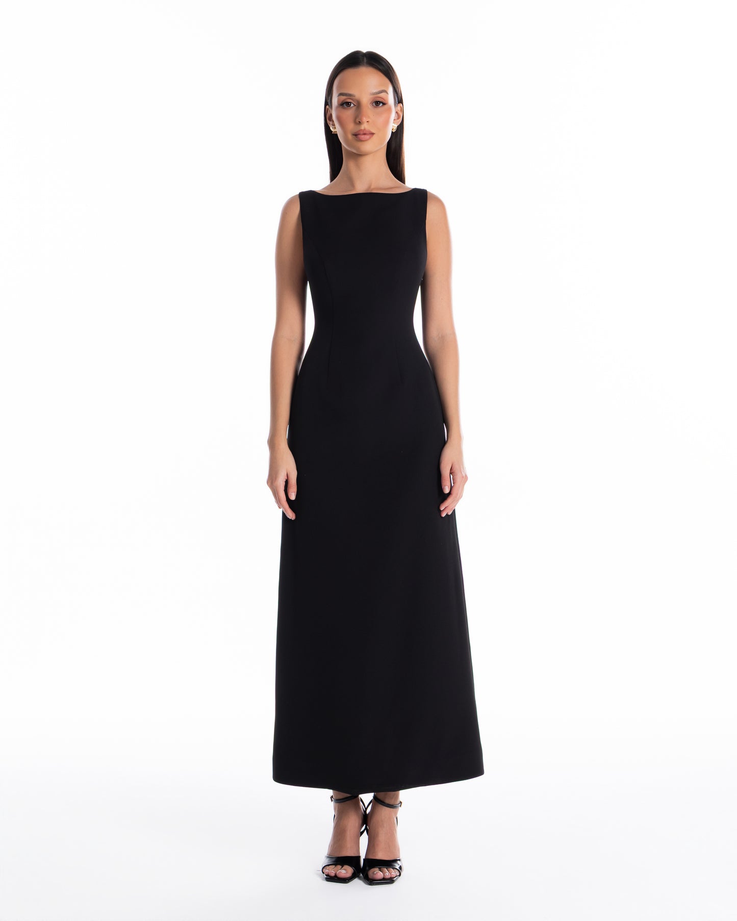 Boat Neck Backless Detail Dress