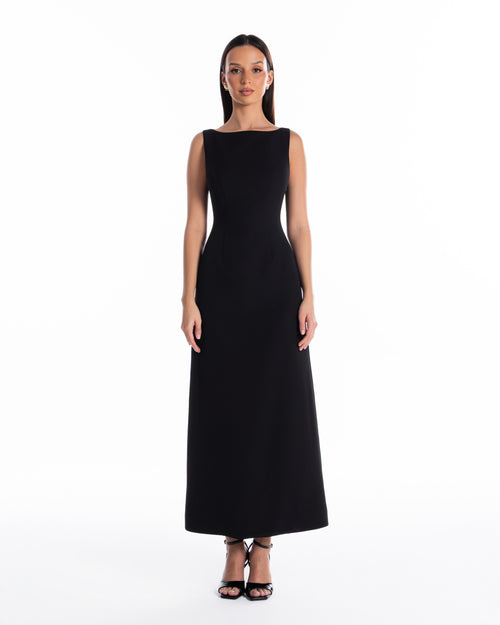 Boat Neck Backless Detail Dress