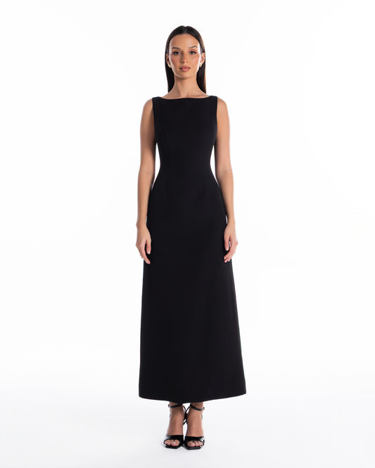 Boat Neck Backless Detail Dress