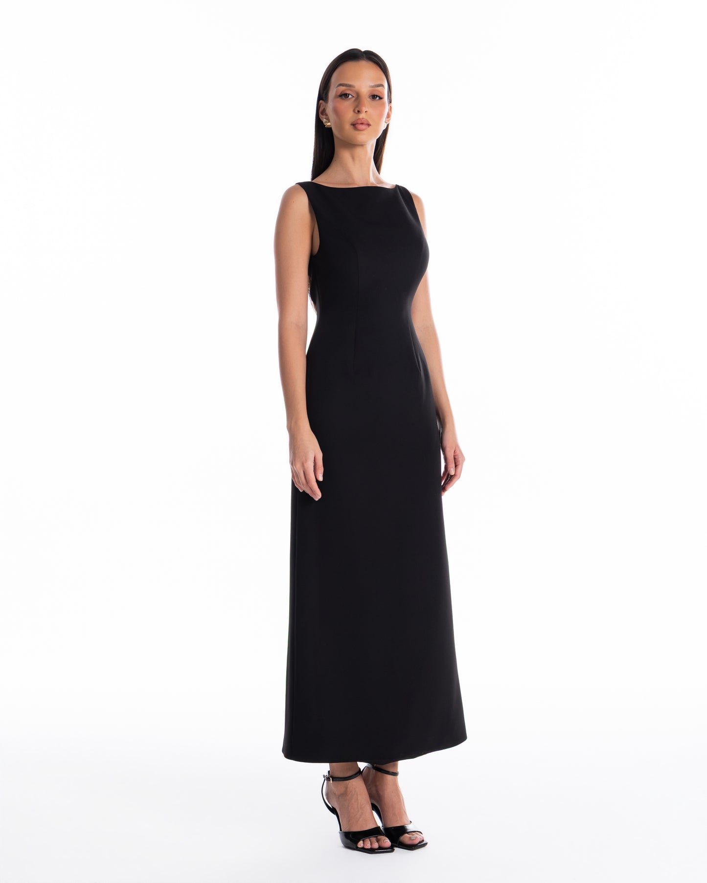 Boat Neck Backless Detail Dress