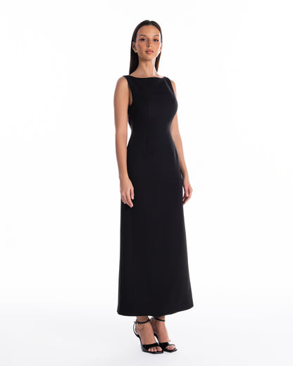 Boat Neck Backless Detail Dress
